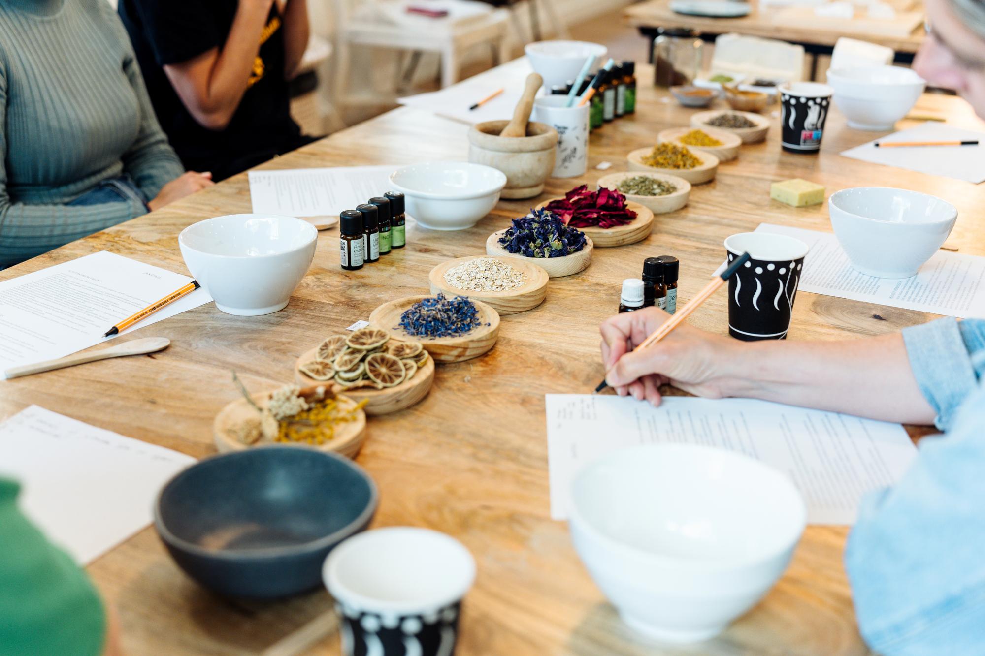 Workshop table with tasting notes